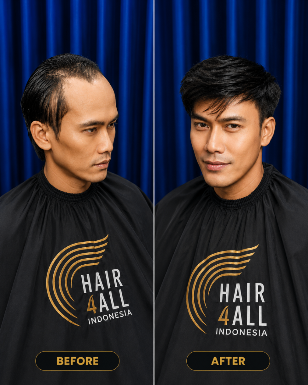 Transformasi klien Hair4All Indonesia 5 — sebelum dan sesudah hair replacement